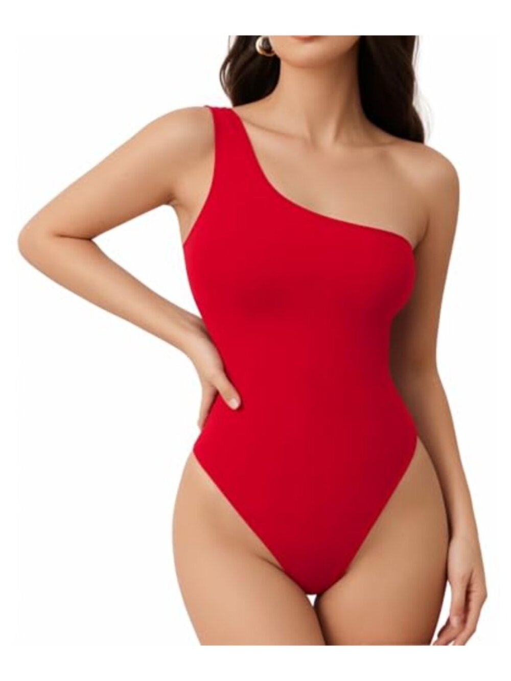 One Shoulder Sleeveless Tank Top Bodysuit Backless Fitted Rayon Spandex Snap